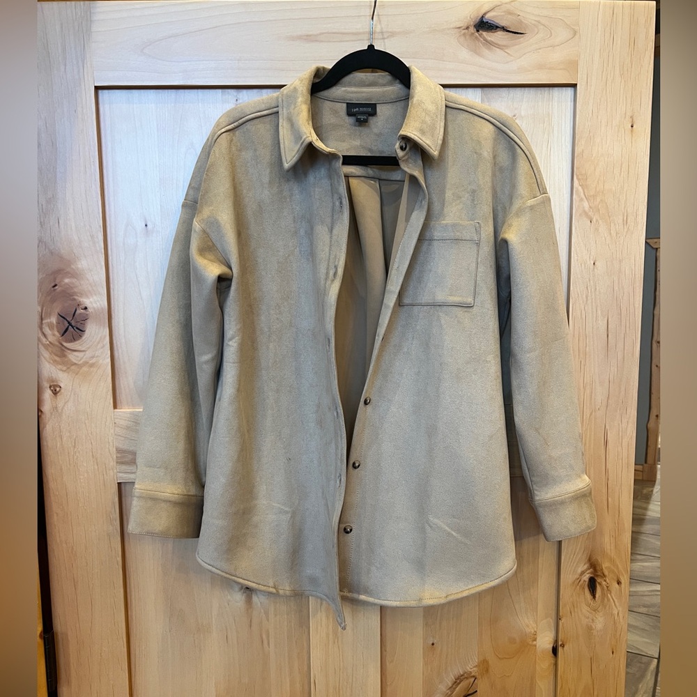 🚨 FINAL SALE 🚨 J Jill Wearever Collection Shirt Jacket Faux Suede, Size M, Fawn